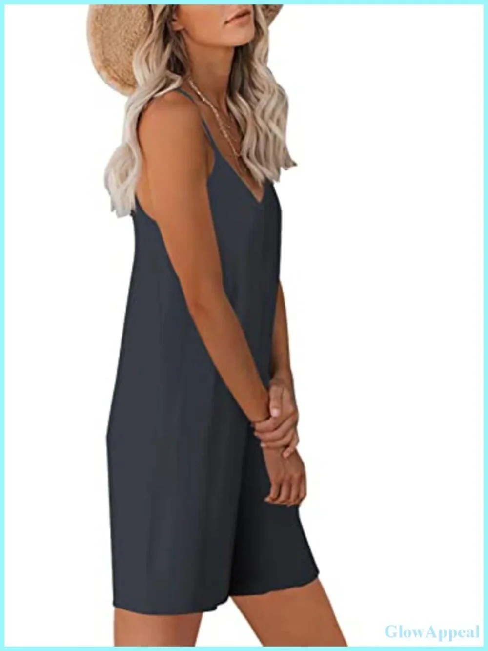 Sleeveless Spaghetti Strap Romper with Pockets Loose Fit Casual Jumpsuit